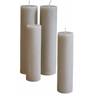 Loberon Kerze 4er Set Avinal, Zwei Größen, Handgefertigt & Durchgefärbt, Geruchslos, Lange Brenndauer, Dekoration, Advent, Adventskerzen, Wachs, Taupe