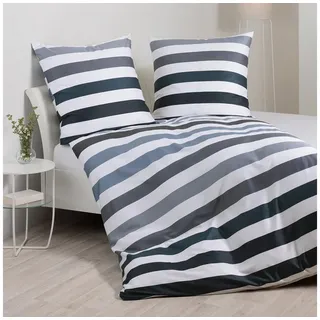 JANINE J.D. Mako-Satin Gestreift Grau 135 x 200 cm + 80 x 80 cm