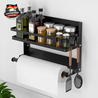 Gewürzregal Wand Mit Küchenrollenhalter Und 4 Haken, Küchenregal Ohne Bohren Aus