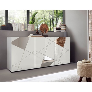 INOSIGN Sideboard Vittoria, Breite 181 cm, Front mit Siebdruck und Spiegel weiß