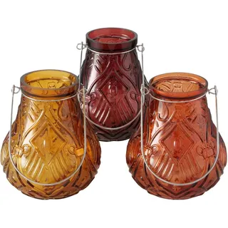 BOLTZE Windlicht Glas Windlichter im 3er-Set stilvolle Deko mit Vintage-Flair rot