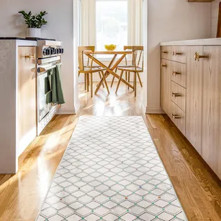 Björn&Schiller Teppichläufer 60x180 cm, Rutschfester Teppich für Korridor, Schlafzimmer und Wohnzimmer, moderner Flurteppich lang, hochwertiger Küchenteppich beige