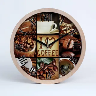 Tulup Holzuhr Wanduhr ⌀ 25cm Uhr Holz Stille Uhren Modern Runde Dekoration Schwarze Uhrzeiger - Kaffee Collage