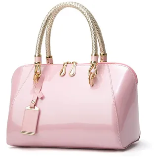 NICOLE & DORIS Mode Handtaschen Damen Lackleder Handtasche Elegant Schultertasche Frauen Umhängetasche wasserdichte Damentasche Hochzeits-Clutch Brieftasche Einkaufen Party Rosa - L