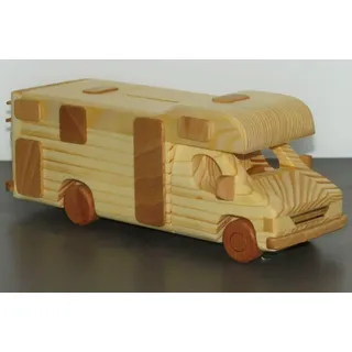 Wohnmobil Reisemobil Alkoven Camper Spardose Camping Modellauto WOMO Holz - Braun