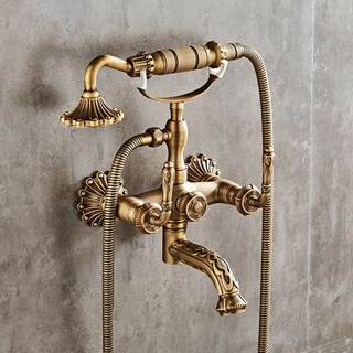 SADASD Im europäischen Stil Badezimmer Waschbecken Wasserhahn Kupfer antik Einfache Dusche Badewanne Armatur Wasserhahn Retro Wand Handheld heiße und Kalte Mischbatterie
