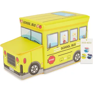 BIECO SPIELWAREN Bieco Aufbewahrungsbox mit Deckel Kinder Schulbus, faltbar, Sitzhocker mit Sitzgelegenheit, und Polsterung, Spielzeugkiste mit Stauraum, Sitztruhe, Jungen & Mädchen, 46 L, Belastbar bis 80 Kg, gelb