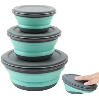 TAIHE Faltbare Schüssel, 3 Stück Silikon Schüssel Faltbar mit Deckel, Tragbare Camping Salatschüssel Frischhalteboxen, Faltbare Obst Salat Schüssel für Camping Wandern Küche Schule im Freien (Grün)