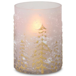 RIFFELMACHER & WEINBERGER Windlicht mit dekorativen Baum-Motiv, Weihnachtsdeko (1 St), Edle Strukturen im Glas, feiner Schimmer-Effekt, Kerzenleuchter goldfarben|weiß
