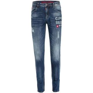 Bequeme Jeans CIPO & BAXX Gr. 31, Länge 34, blau Herren Jeans mit Aufnäher in Slim Fit