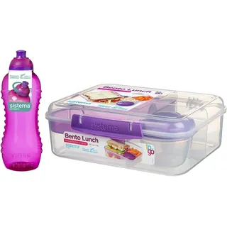 sistema Aufbewahrungsbox Sistema SET Lunchbox 1,65L mit Becher+Squeeze/Twist Bottle, 460ml lila
