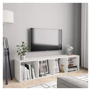 furnicato Bücherregal Holzwerkstoff Weiß 143x30x36 cm mit 4 Fächern, 1-tlg., Regalwand mit 4 Fächern für Wandmontage oder stehend im Wohnzimmer weiß