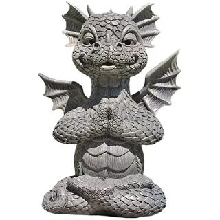 WINBST Drache Statue, Chinesischen Drachen Figur Statue, Yoga Drache Hausgarten Dekoration,Drache meditieren Drachenskulptur Kunstharz Tierharz Statue Im Freien Garten Ornamente