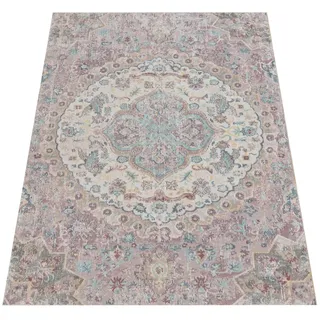 KADIMA DESIGN Outdoor Teppich Orientalisch Vintage Balkon, Terrasse schmutzabweisend Pink Rechteckig 60x100 | 100% Polypropylen | Florhöhe: 2 mm | pflegeleicht