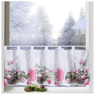 heimtexland ® Scheibengardine Weihnachten 45x120 Dekoration Fenster-Deko Weihnachts-Gardine Pink Rosa Typ651