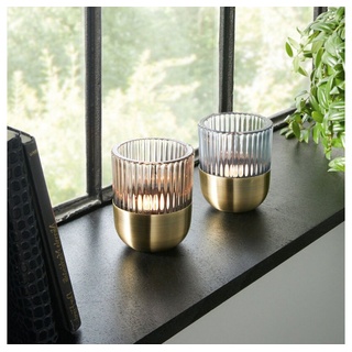 Home-trends24.de Windlicht Windlicht Gold Teelichhalter Schwarz Kerzenhalter Deko Teelicht Metall (2 St)