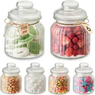 Praknu 6 Candy Bar Gläser 700ml - Luftdicht - Vintage Keksglas mit Deckel und Etiketten - Weiß