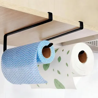 2 Stück Küchenrollenhalter unter dem Schrank, Ohne Bohren, Rollenhalter Platzsparend Küchen Organizer Küchenrollen Halter, Schwarz