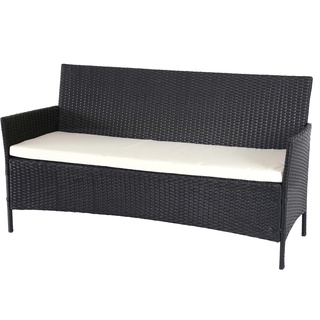 3-Sitzer Poly-Rattan Gartenbank Halden, Sitzbank ~ anthrazit, Kissen creme
