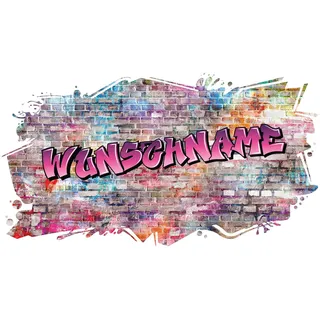 3D Graffiti Wandtattoo 97x53cm Streetart Wandsticker Jugendzimmer Kinderzimmer Wohnzimmer Deko Wandbild selbstklebend W008 (03 Mauer Multicolor, Mit Wunschname)