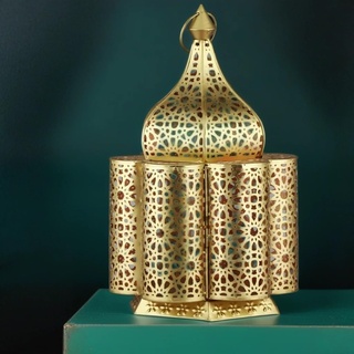 Orientalische kleine Tischlampe Lampe Feryal 37cm Gold E27 | Marokkanische Tischlampen klein aus Metall, Lampenschirm Goldfarbig | Nachttischlampe modern, für Vintage, Retro & Landhaus Stil Design