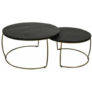 2er Set Couchtisch Emma Schwarz Gold rund Metall Mango Satztische Beistelltisch