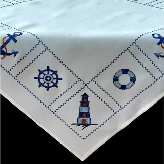 Brilliant Mitteldecke Maritim / Mitteldecke / 85x85cm / Bestickt / TW-1935-1A, Bestickt weiß