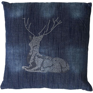 Mendler Deko-Kissen Hirsch, Sofakissen Zierkissen mit Füllung, blau Glitzersteine 45x45cm