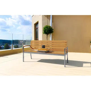OUTFLEXX Gartenbank, Teakholz/Edelstahl, 3-Sitzer, 160x55x80cm, FSC®-zertifiziertes Produkt
