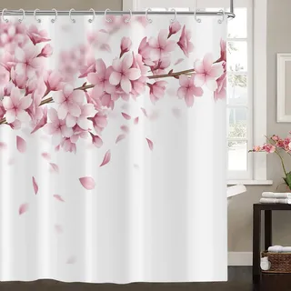 Hnmdmyi Duschvorhang Kirschblüten 90x180, Rosa Blumen Duschvorhänge Japanisch Asiatischer Stil Sakura Kunst Badewanne Vorhang Wasserdicht Polyester Stoff Waschbar Badevorhang für Badezimmer mit Haken