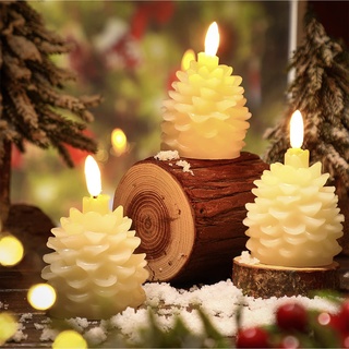 4 Stück Weihnachten Tannenzapfen Flammenlose LED Kerzen Weihnachten Tannenzapfen Kerze Dekorationen Echtwachs Unscented Batteriebetriebene Kerze für Thanksgiving Weihnachten Winter Urlaub Dekoration
