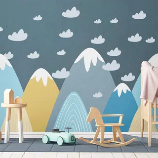Ambiance-Sticker Wandaufkleber für Kinder, Riesen-Dekoration, skandinavische Berge für Kinderzimmer, 55 x 95 cm, 1 Stück