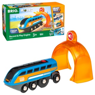 BRIO World 33971 Smart Tech Sound Lok mit Aufnahmefunktion Elektrischer Zug mit Tunnel Interaktives Spielzeug empfohlen ab 3 Jahren
