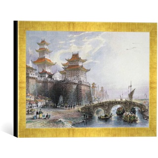 Gerahmtes Bild von Thomas nach Allom Western Gate of Peking, c.1850, Kunstdruck im hochwertigen handgefertigten Bilder-Rahmen, 40x30 cm, Gold Raya