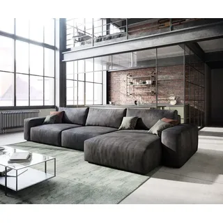 DeLife Ecksofa Lanzo L 360x160 cm Lederimitat Vintage Anthrazit Recamiere variabel