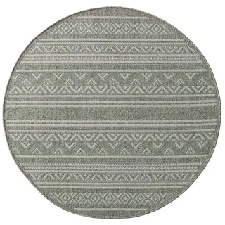 Taracarpet Outdoor Teppich Wetterfest Wohnzimmer Balkon Küchenteppich Flachgewebe Sisaloptik Muster Kelim grün 120x120 cm rund