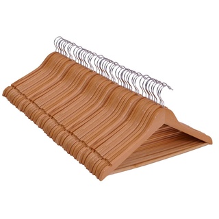 Spetebo Kleiderbügel Holz Kleiderbügel mit Hosenstange natur - 50 Stück, (Set, 50-tlg) braun