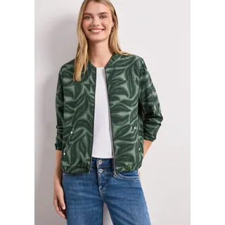 Blouson STREET ONE, Damen, Gr. 42, grün (deep bound grün), Stoff, 90% Polyester, 10% Elasthan, gemustert, regular fit normal, Rundhals, elastischer Bund, Jacken Blouson, aus softem Materialmix