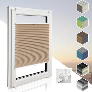 Home-Vision® Premium Plissee Faltrollo ohne Bohren mit Klemmträger / -fix (Beige, B140cm x H150cm) Blickdicht Sonnenschutz Jalousie für Fenster & Tür