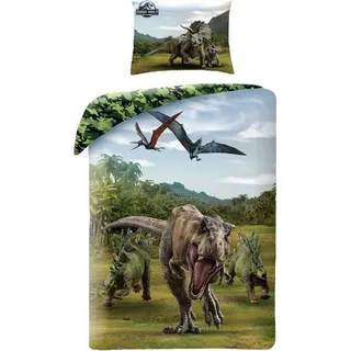 Jurassic World - Bettwäsche-Set, Baumwolle AG2099 (Einzelbett) (Grün/Blau/Schwarz) - Grün