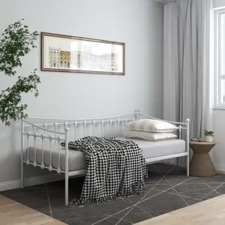 vidaXL Schlafsofa Bettgestell Tagesbett Metallbett Bettsofa Einzelbett Bett Gästebett Sofabett Sofa Couch Jugendbett Weiß Metall 90x200cm