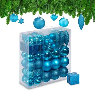 Relaxdays Weihnachtskugeln-Set, Türkis, Kunststoff, 8x9x8 cm, Dekoration, Weihnachtsdekoration, Weihnachtsbaumschmuck, Weihnachtskugeln