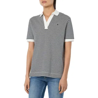 Tommy Hilfiger Damen Poloshirt Kurzarm Regular Fit, Mehrfarbig (Mini Stp Desert Sky/ White), S - S