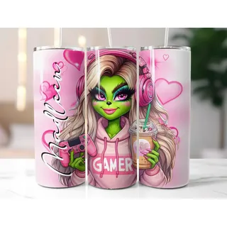 Lolleby ́s Kindertraumland TUMBLER Thermobecher GRINCH GAMING - PERSONALISIERT - 3-wandig, hält Getränke kalt und heiß, 590 ml, Edelstahl