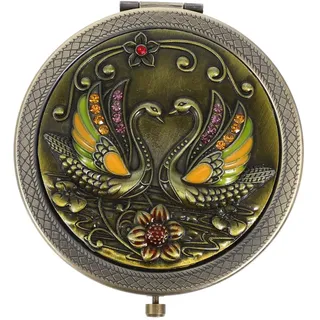 FRCOLOR Zusammenklappbarer Kleiner Kosmetikspiegel Vintage Metall Kompakt Doppelseitig Schminkspiegel Für Reisen Und Handtasche