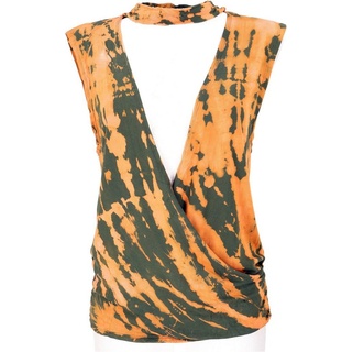 Guru-Shop T-Shirt Batik Hippie T-Shirt mit Halsband - olivgrün alternative Bekleidung, Festival, Ethno Style, Hippie grün