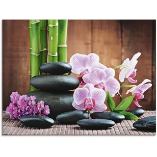 Glasbild ARTLAND "Spa Konzept Zen Steinen Orchideen", pink (farbe bild(er): pink), B:80cm H:60cm, Bilder, in verschiedenen Größen