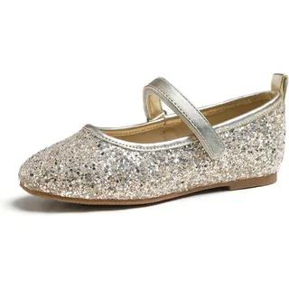 Feversole Girls Cute Dress, Mädchen süßes Kleid Mary Jane Schuhe weiche Party Urlaub Ballerinas Hellgold Glitzer Größe 32 EU - 32 EU