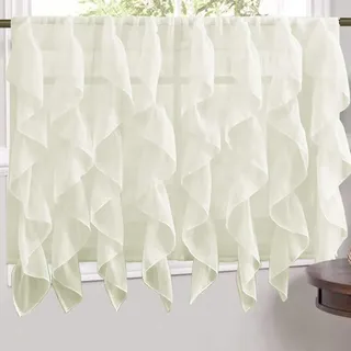 Sweet Home Collection, Fensterdekoration, Auswahl an Volants, 61 cm oder 91 cm lang, und Set vertikaler, Geraffter Küchenvorhang mit transparenten, kaskadierenden Rüschen, nur als Paar, 91 cm lang