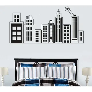 Wandaufkleber 115Cm * 57Cm Batman Gotham City Wandtattoo Gebäude Silhouette Wandaufkleber Superheld Thema Kinderzimmer Dekoration Batman Vinyl Wandbilder